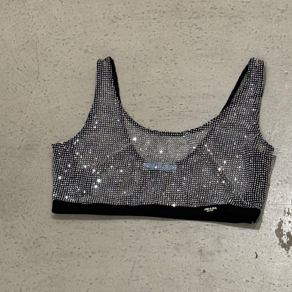 PRADA EMBELLISHED MESH CROP TOP SZ 42